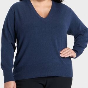 Women's V-Neck Blue Sweater, New, XXL